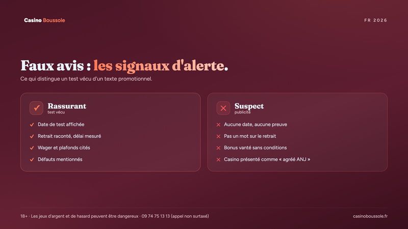 Signaux rassurants et signaux suspects dans un avis de casino